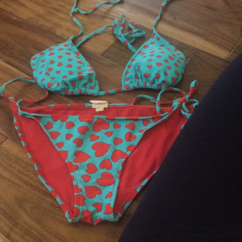 Heart bikini aqua blue and red